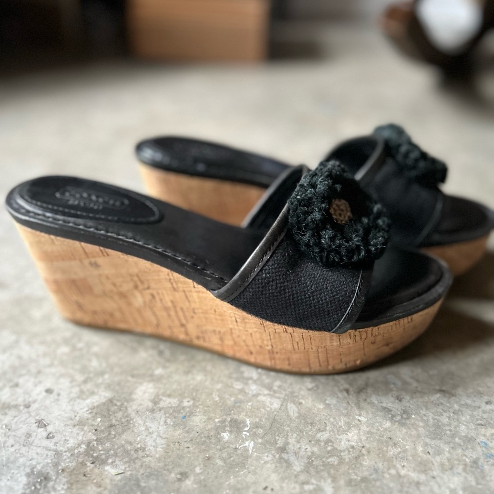 Vintage Coach Black Platform Slides 8